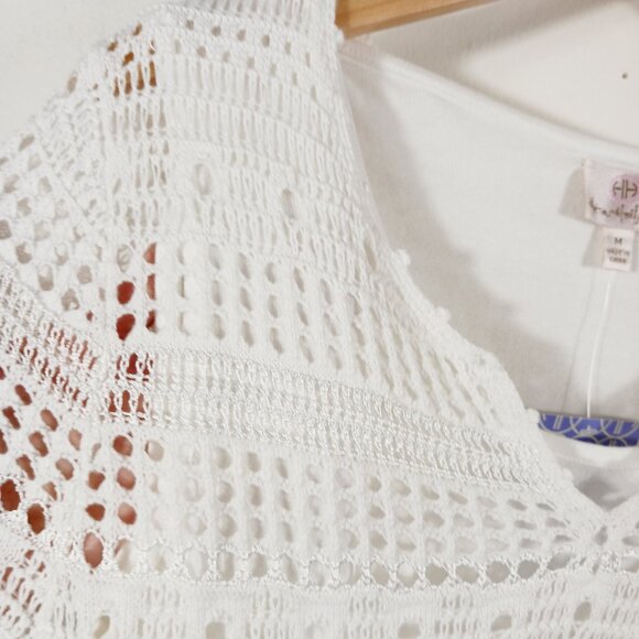 NWT Hot in Hollywood, Split V Neck 3/4 Sleeve Crochet Tunic, White, Size Medium - Picture 6 of 16